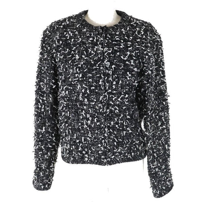 Chanel Wool Alpaca Blend Button Ribbon Tweed Collarless Zip-up