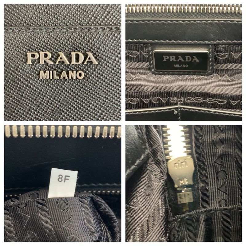 Prada Saffiano Black Silver Hardware Leather Business Bag Briefcase Men 505510