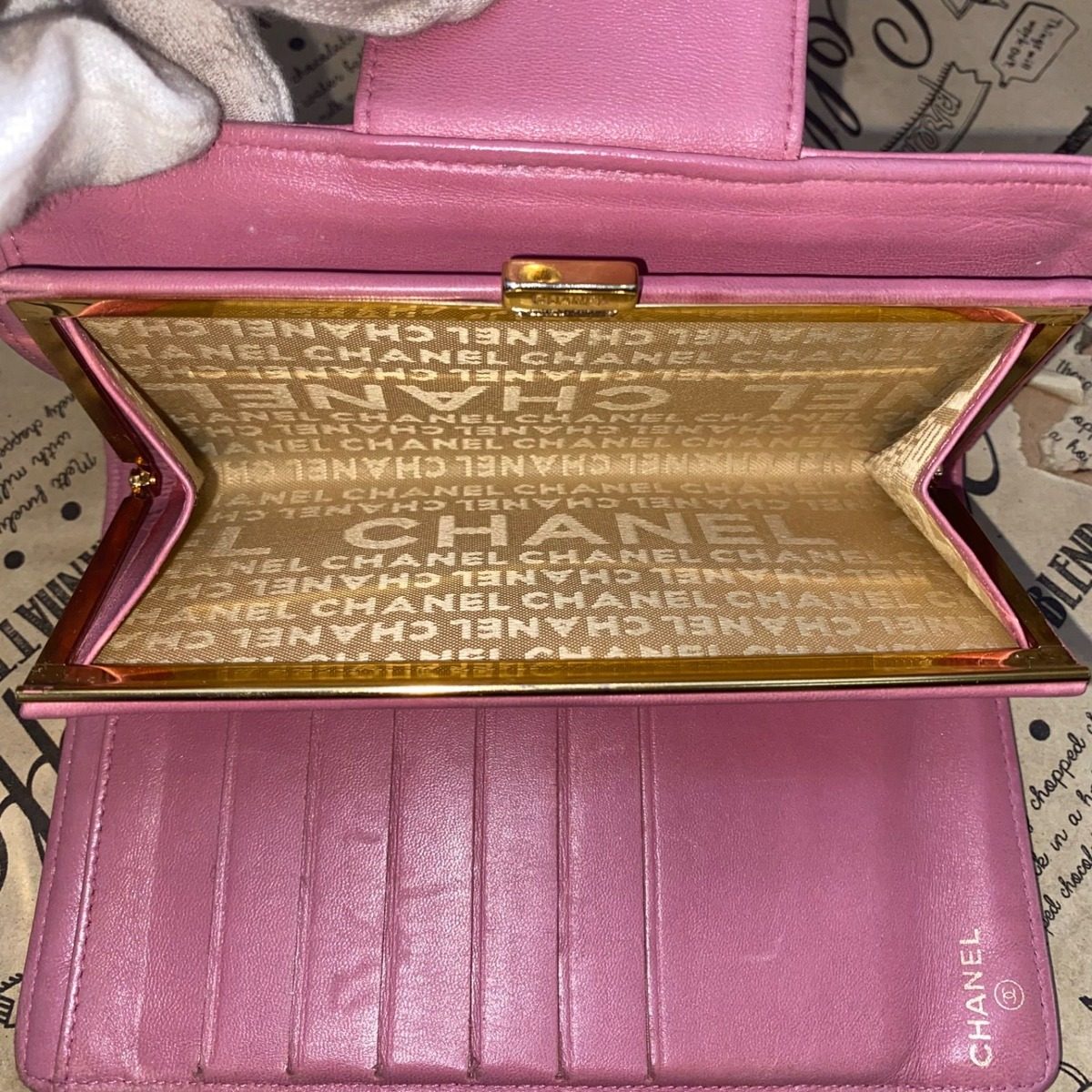 Chanel Icon Line Clasp Bifold Wallet Chocobar Pink CC Logo — view 10