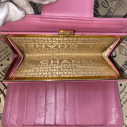 Chanel Icon Line Clasp Bifold Wallet Chocobar Pink CC Logo — view 10