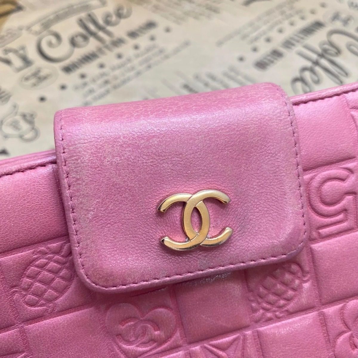 Chanel Icon Line Clasp Bifold Wallet Chocobar Pink CC Logo — view 14
