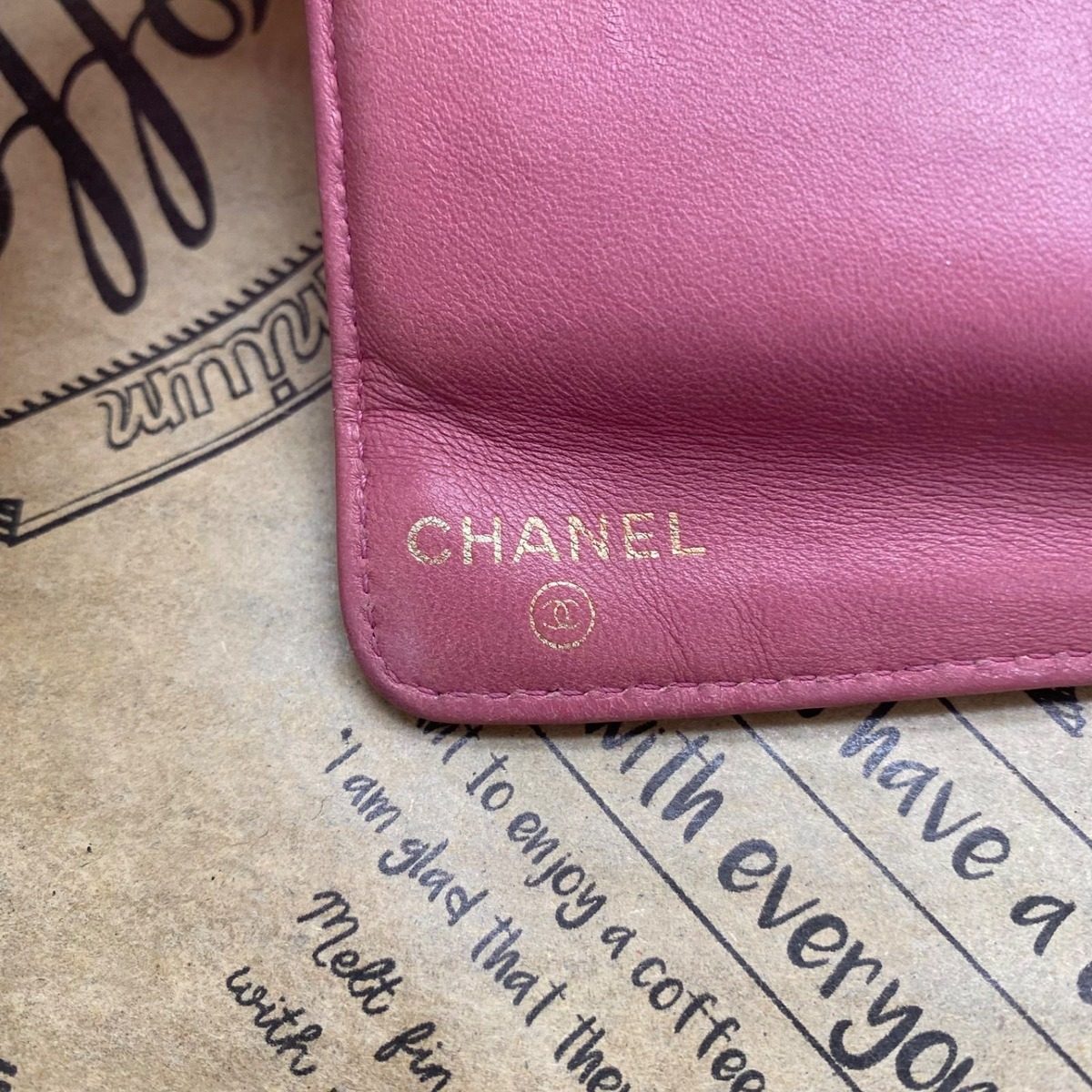 Chanel Icon Line Clasp Bifold Wallet Chocobar Pink CC Logo — view 5