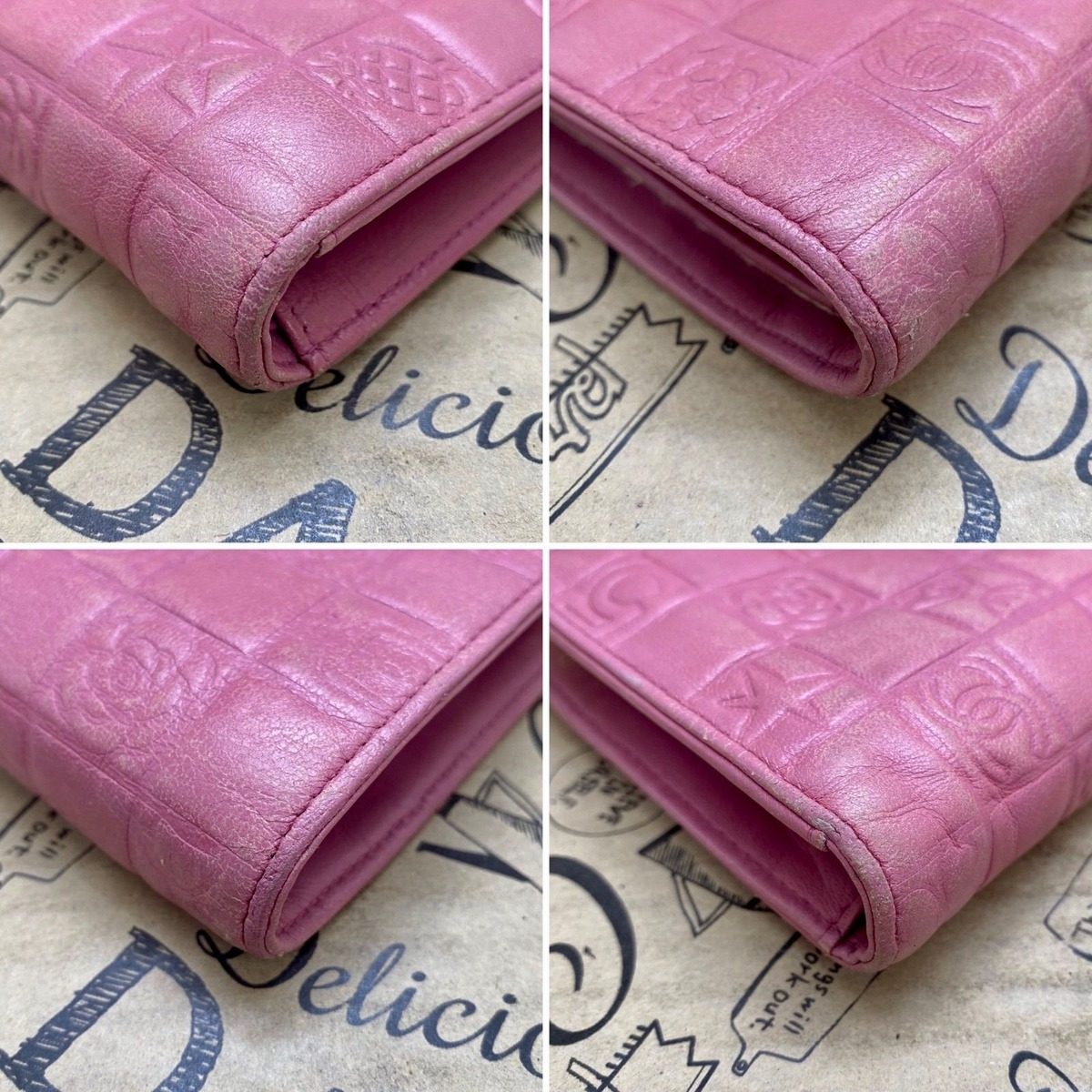 Chanel Icon Line Clasp Bifold Wallet Chocobar Pink CC Logo — view 8