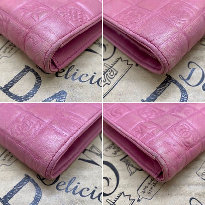 Chanel Icon Line Clasp Bifold Wallet Chocobar Pink CC Logo — view 8