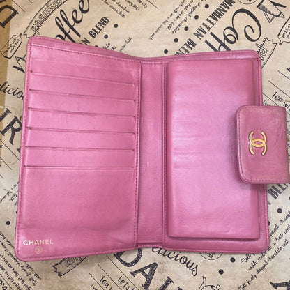 Chanel Icon Line Clasp Bifold Wallet Chocobar Pink CC Logo — view 9