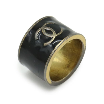 Chanel Coco Mark Heart Wide Ring Metal Black Gold