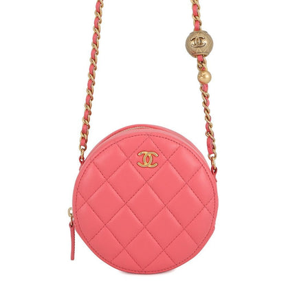 Chanel Chain Shoulder Bag Quilted CC Logo Round Cocobole Lambskin