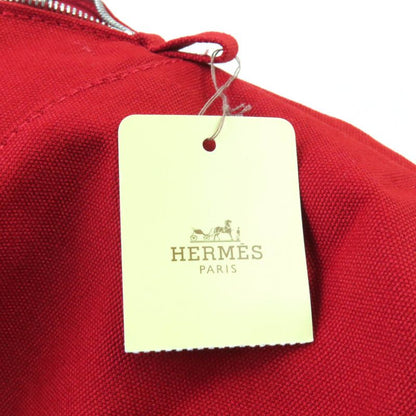 Hermes Bolide Pouch MM 100% Cotton Rouge H Logo Embroidery Leather ZIP Pouch