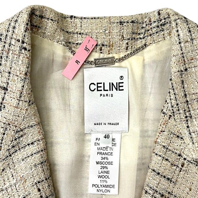 Celine Tweed Jacket Beige Excellent Condition Cleaned Size 40