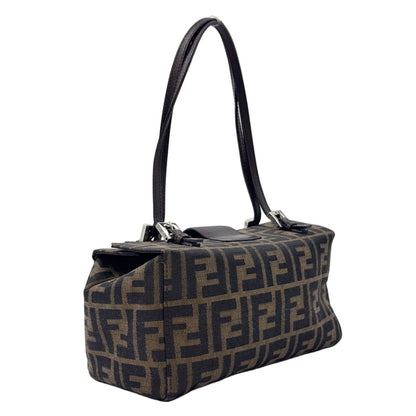 Fendi Zucca Pattern Square Leather Canvas Brown Beige Handbag Silver — view 2