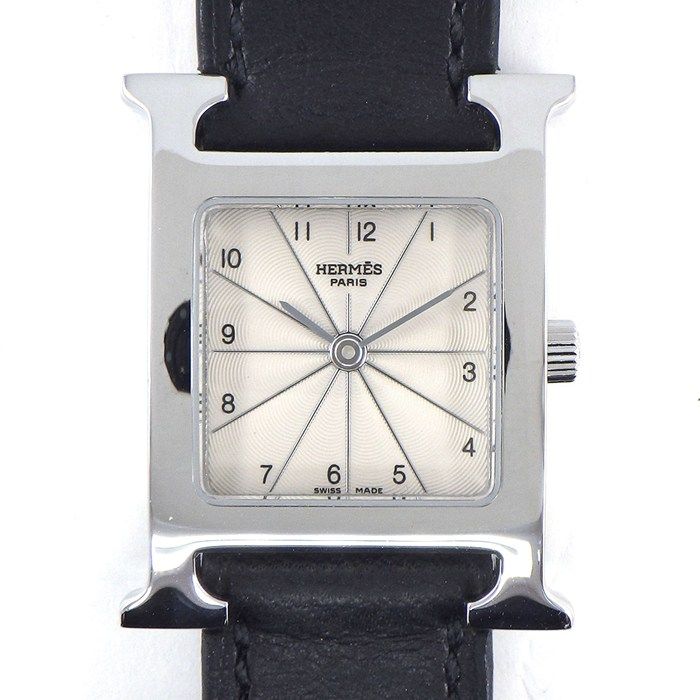 Hermes Watch H Watch Dubretour Hh1210 Square Silver Vague Guilloche Dial SS