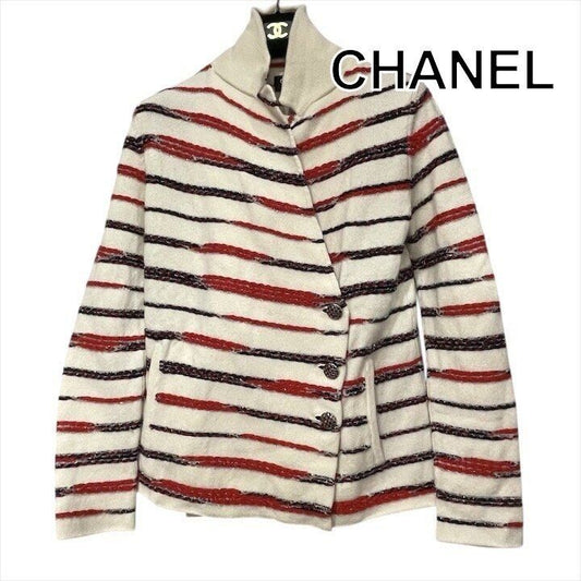 Chanel CC Logo Border Long Sleeve Knit Cashmere Cardigan White