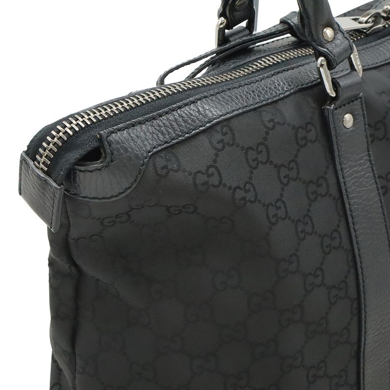 Gucci GG Nylon Tote Shoulder Bag Leather Black Silver Hardware Outlet Item