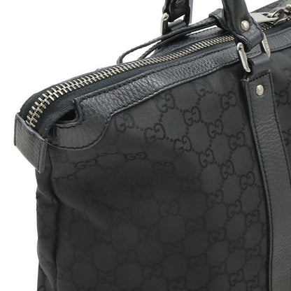Gucci GG Nylon Tote Shoulder Bag Leather Black Silver Hardware Outlet Item