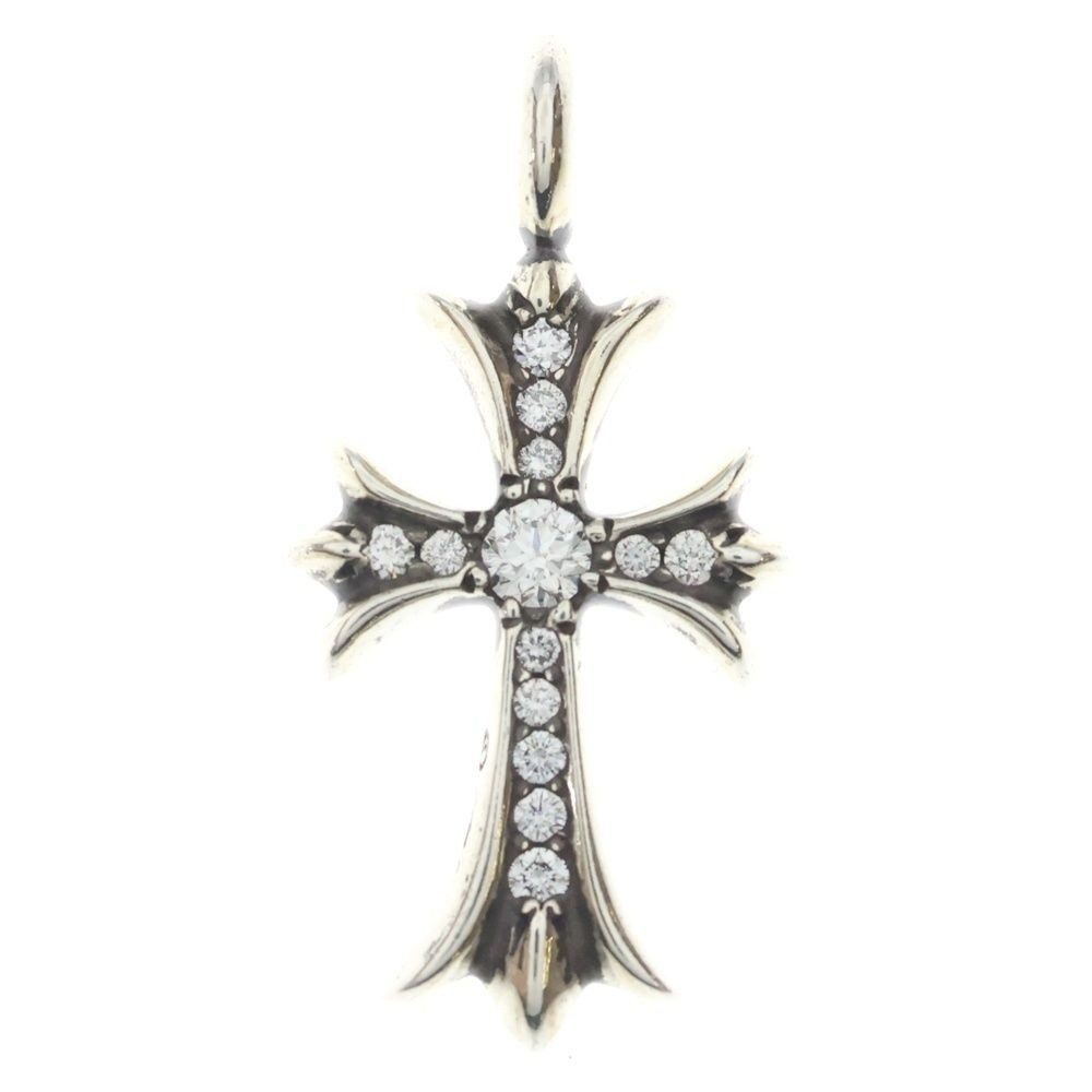 Chrome Hearts Tny Crsf P Dia Tiny Fat Cross Pave Diamond Pendant Top Silver