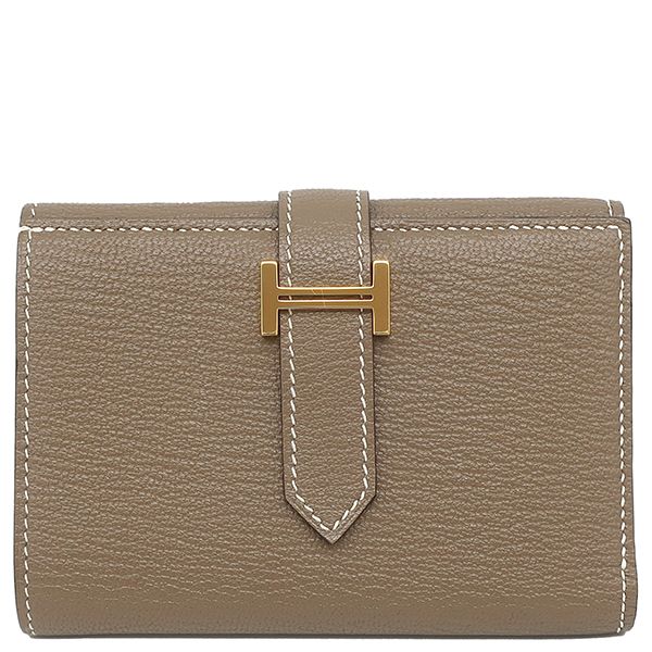 Hermes Trifold Wallet Bearn Combine Chèvre Etoupe Gold Hardware Glazed U