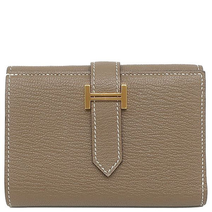Hermes Trifold Wallet Bearn Combine Chèvre Etoupe Gold Hardware Glazed U