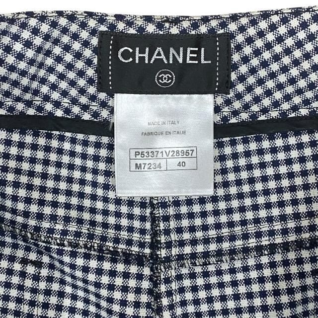 Chanel P53371 Pants Bottoms Slacks Gingham Check Hem Zip Coco Mark Logo Cotton