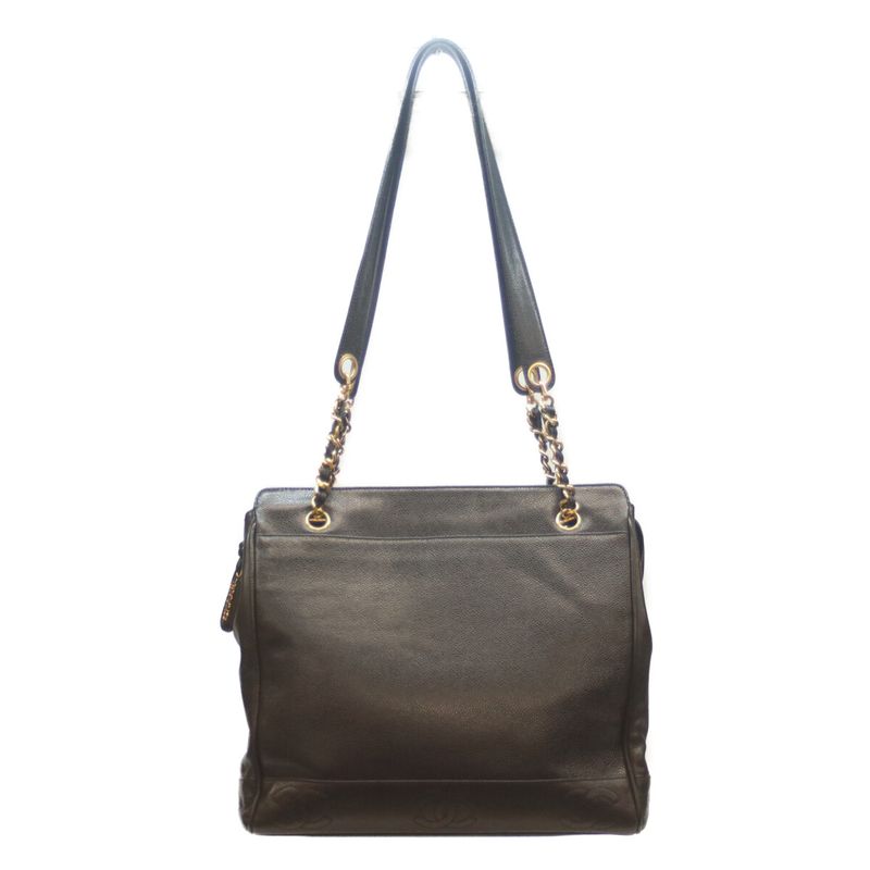 Chanel No 2 Black Caviar Skin Ghardware Triple Coco Chain Tote Chain Shoulder