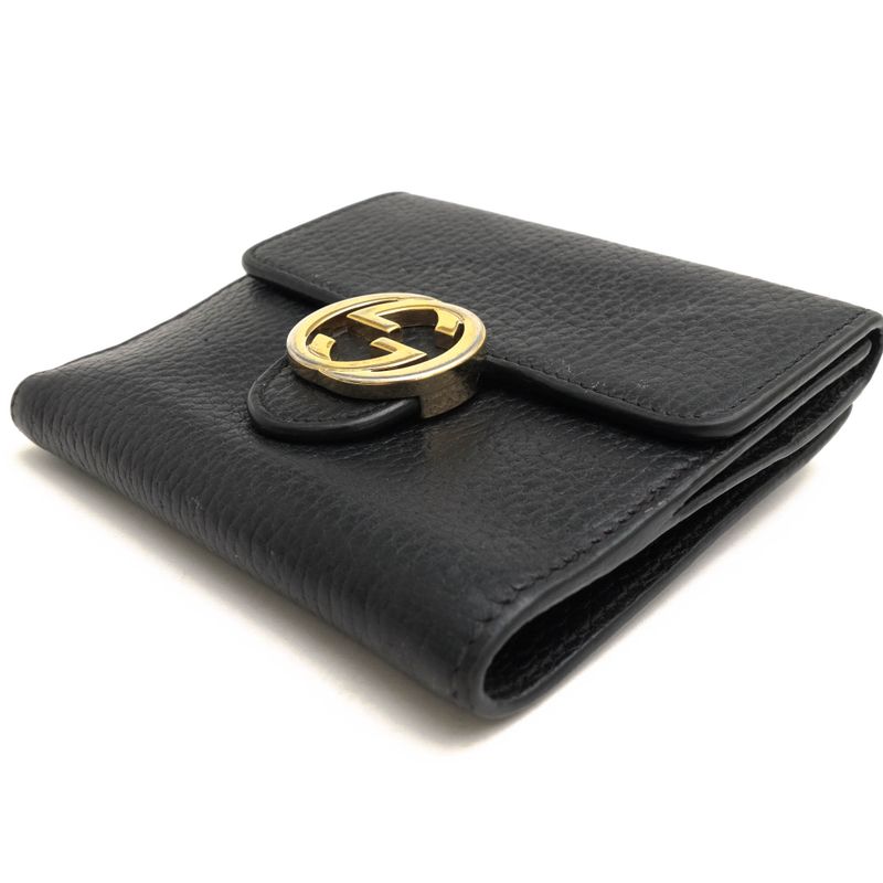 Gucci Wallet Women Leather Genuine Black 598167 Interlocking G with Coin Purse