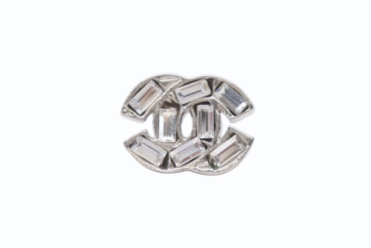 Chanel CC Logo Earrings Rhinestone Silver Color 01 — view 2