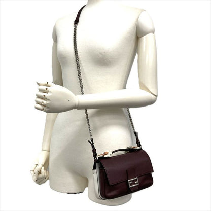 Fendi Double Micro Baguette Shoulder Bag Leather 8m0371 Bordeaux Silver