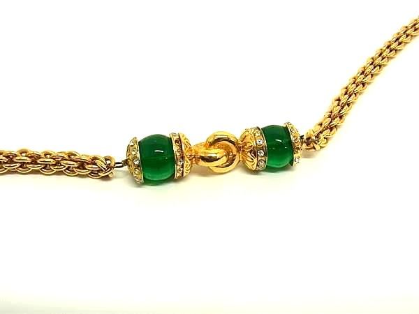 Chanel Rhinestone Necklace Accessory Women's Gold And Green Ff0381