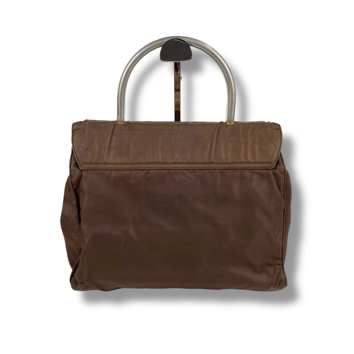 Prada Triangle Logo Top Handle Bag Handbag Tessuto Nylon Brown — view 2