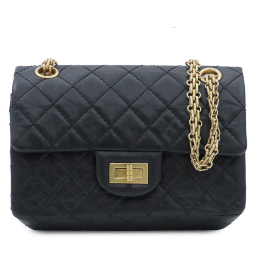 Chanel Black Gold Calfskin Quilted 2.55 Aged Chain Shoulder Bag