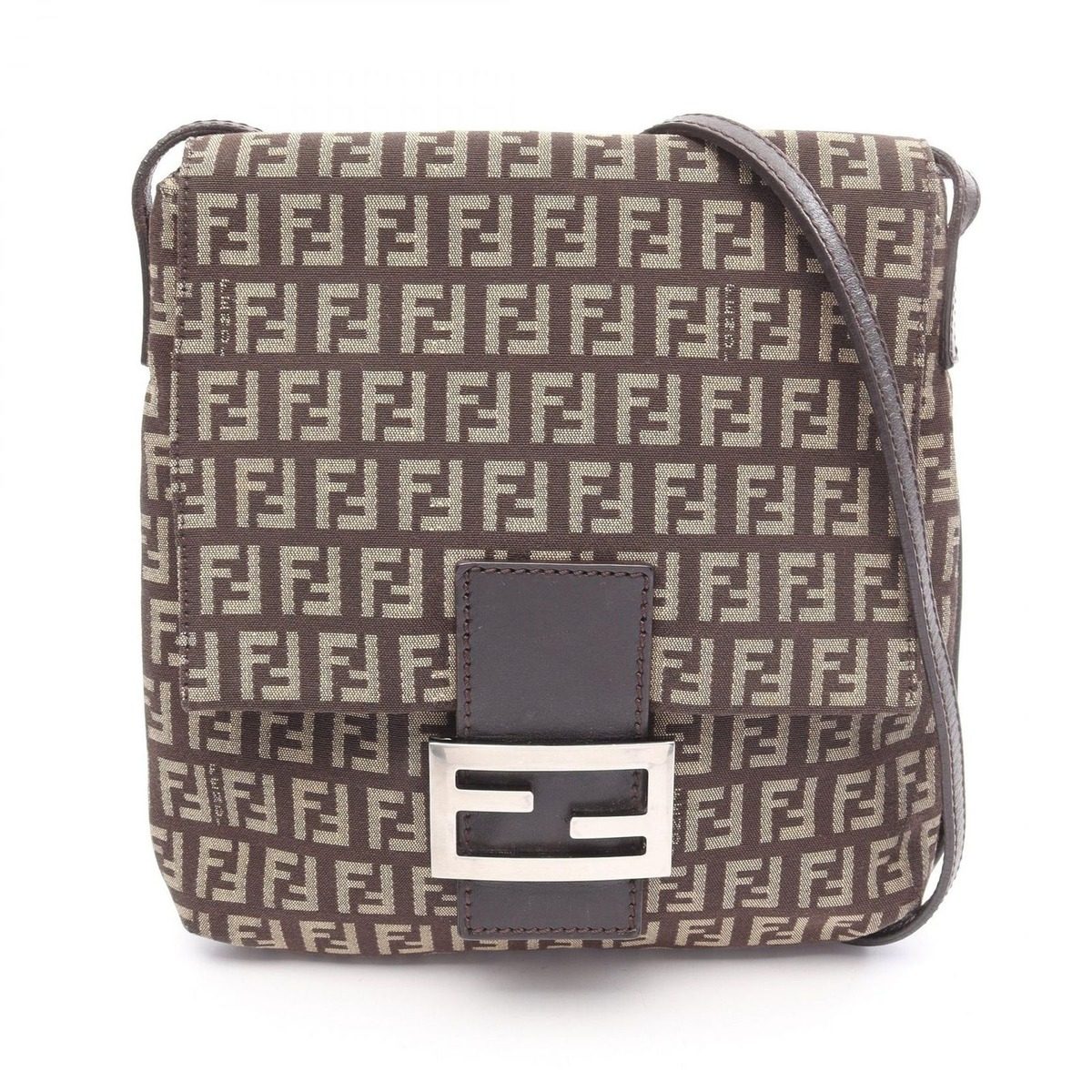 Fendi Shoulder Bag Zucchino Brown Beige Canvas Leather