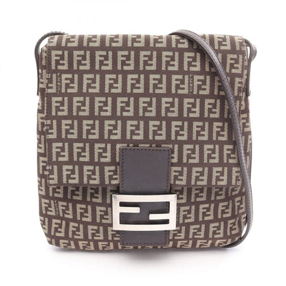 Fendi Shoulder Bag Zucchino Brown Beige Canvas Leather