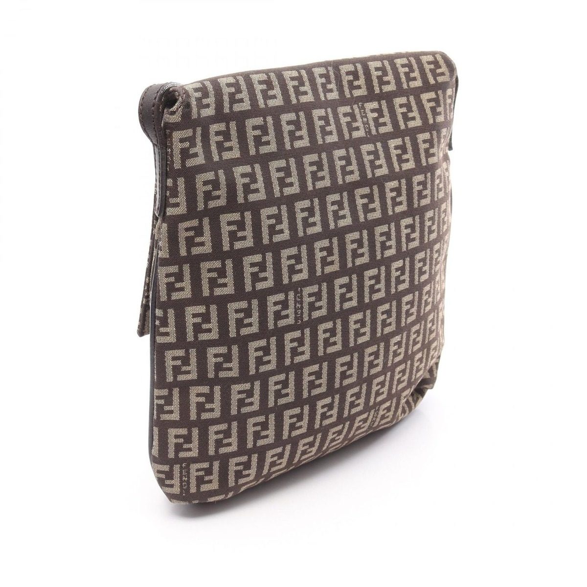 Fendi Shoulder Bag Zucchino Brown Beige Canvas Leather — view 2