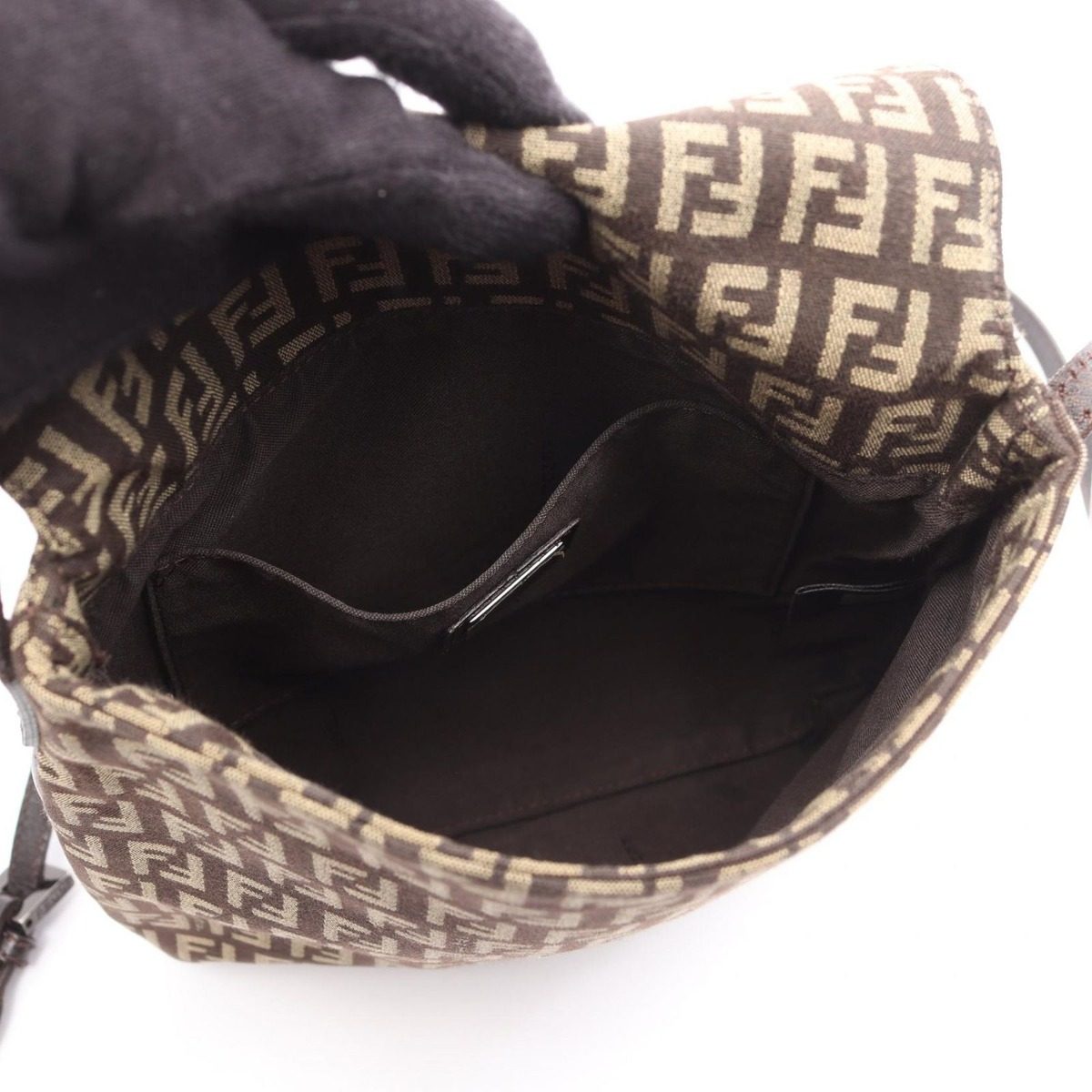 Fendi Shoulder Bag Zucchino Brown Beige Canvas Leather — view 3