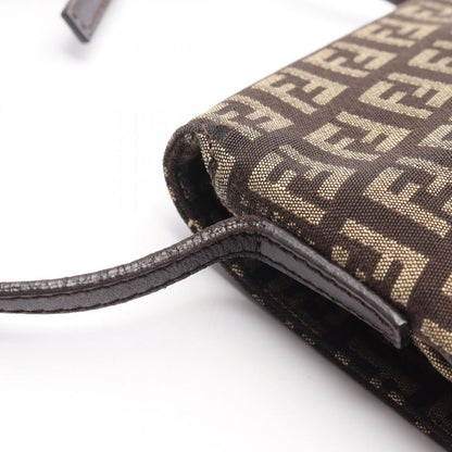 Fendi Shoulder Bag Zucchino Brown Beige Canvas Leather — view 9