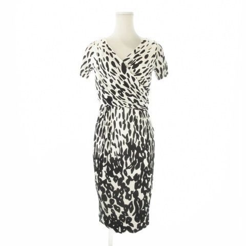Max Mara Macsmart la White Tag Dress 40 Black Monotonous Total Pattern V-neck