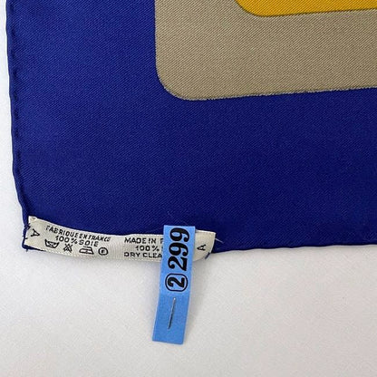 Hermes Scarf Carr 90 Navy Yellow Gray Turkish Horse