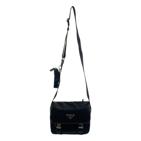 Prada 2 Vd034 Pattina Re-Nylon Saffiano Leather Shoulder Bag Black