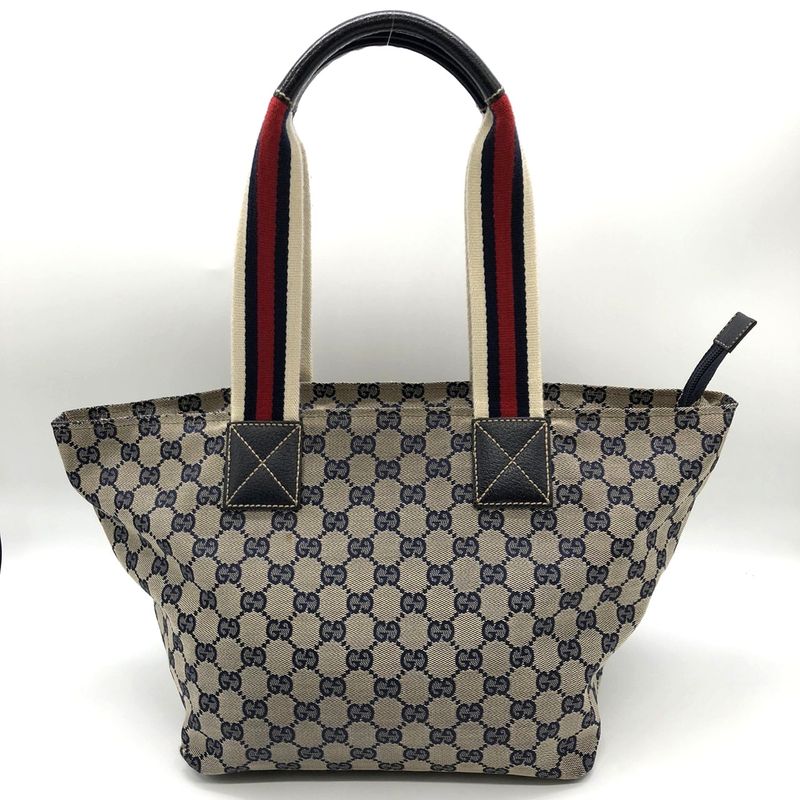 Gucci 131230 Tote Bag Navy GG Canvas/leather Sherry Line Women's