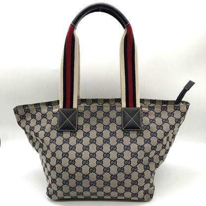 Gucci 131230 Tote Bag Navy GG Canvas/leather Sherry Line Women's
