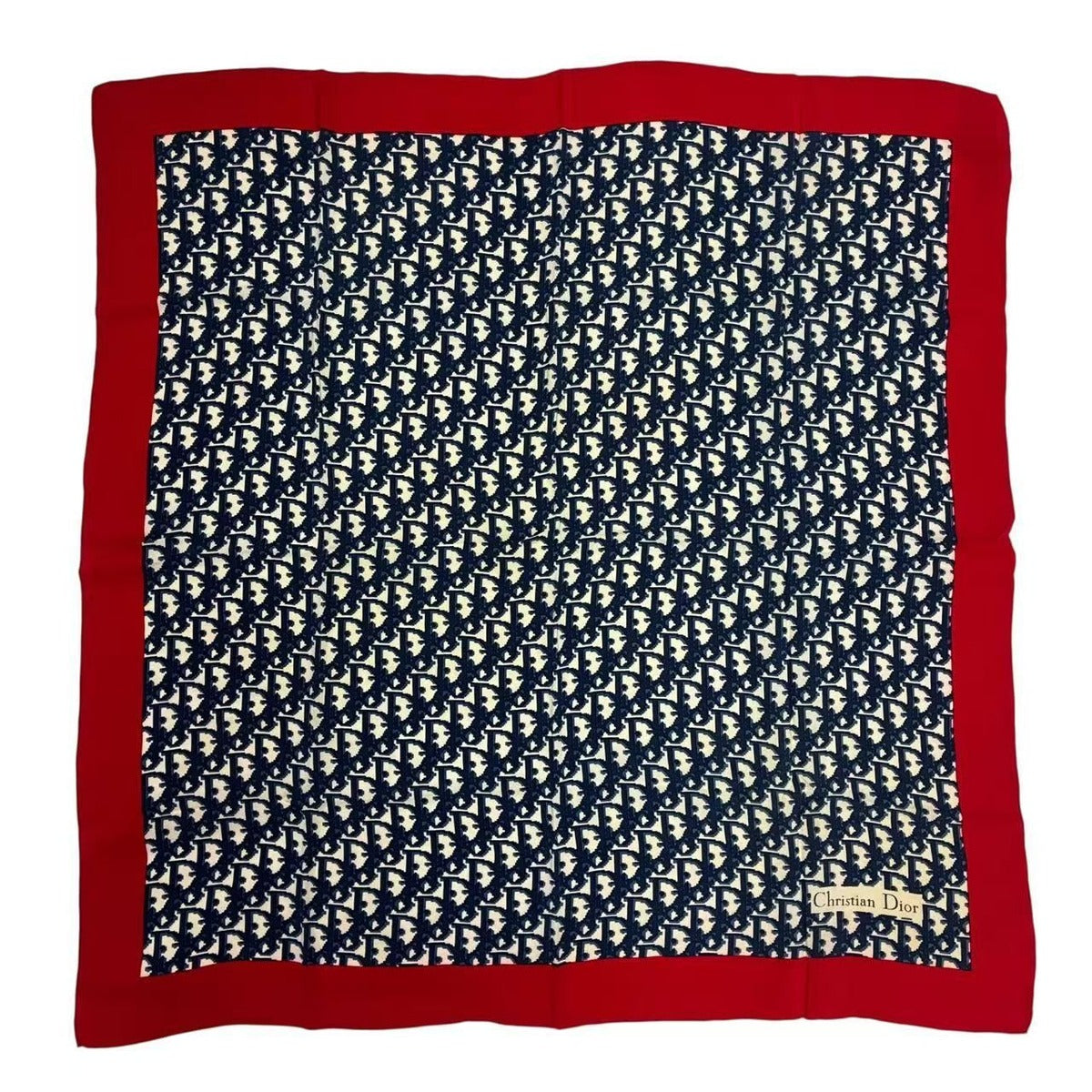 Dior Christian Trotter Pattern Silk Scarf Navy Red