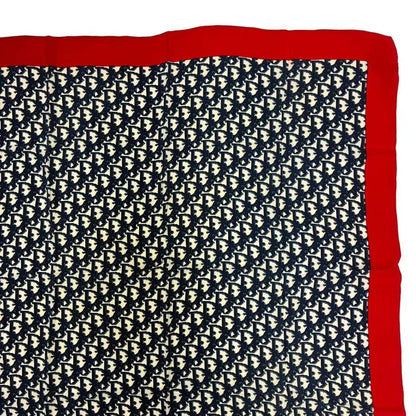 Dior Christian Trotter Pattern Silk Scarf Navy Red — view 3
