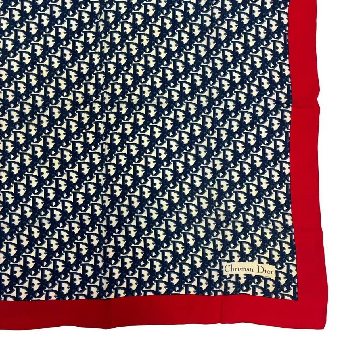 Dior Christian Trotter Pattern Silk Scarf Navy Red — view 4