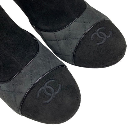 Chanel Boots Short Boots Shoes Suede Black Gray Black Here Mark Matelasse