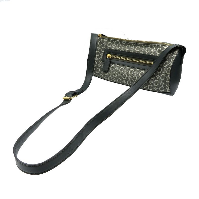 Celine C Macadam Pattern Canvas Leather Gold Hardware Olive Green Shoulder Bag