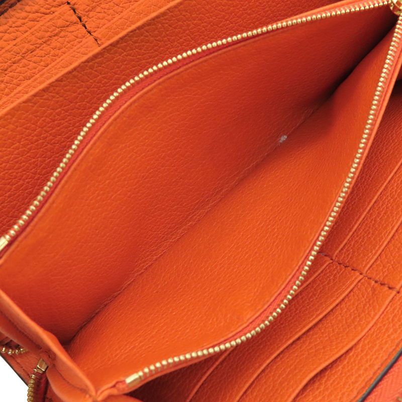 Gucci Long Wallet Logo Zip Around Wallet Leather Orange Gold Hardware Round