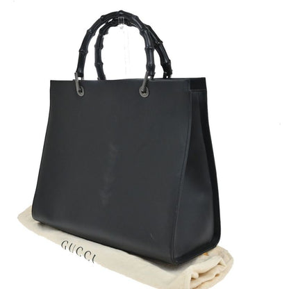 Gucci Tote Handbag Bamboo Black Leather 30ka703