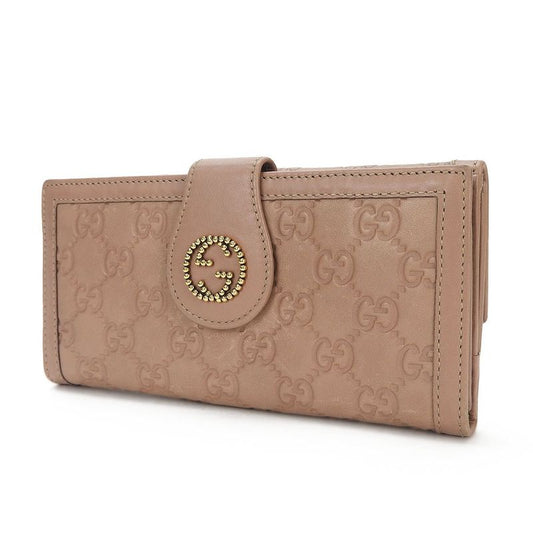 Gucci W Hook Long Wallet Fold Guccissima GG Pink Beige Leather Wallet Ladies