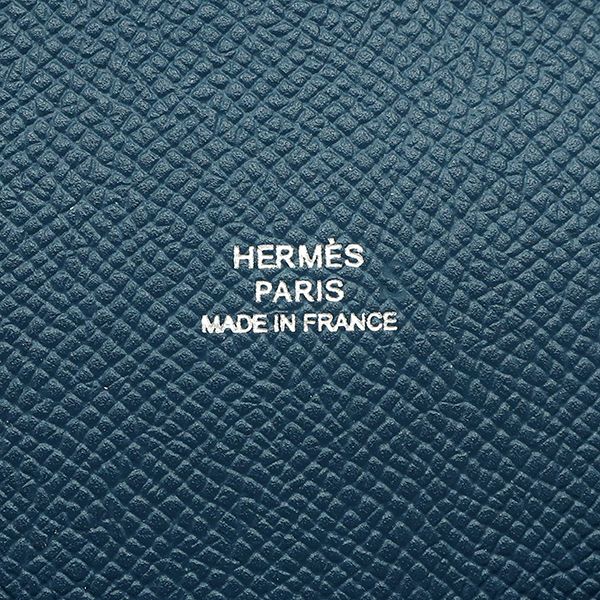 Hermes Clutch Bag Pochette Calvi MM Vaux Epson Corvair Silver Hardware Blue