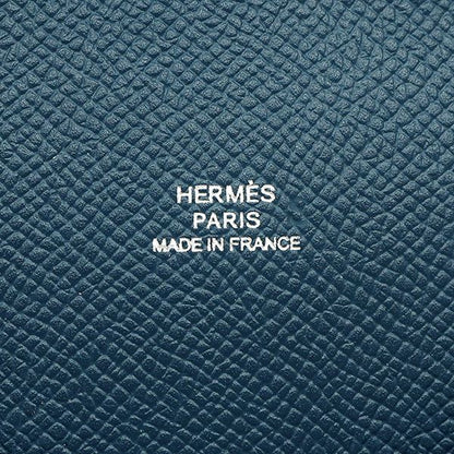 Hermes Clutch Bag Pochette Calvi MM Vaux Epson Corvair Silver Hardware Blue