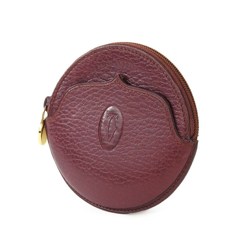 Cartier Must Do Round Coin Case Must Line Leather Bordeaux Gold Hardware Small